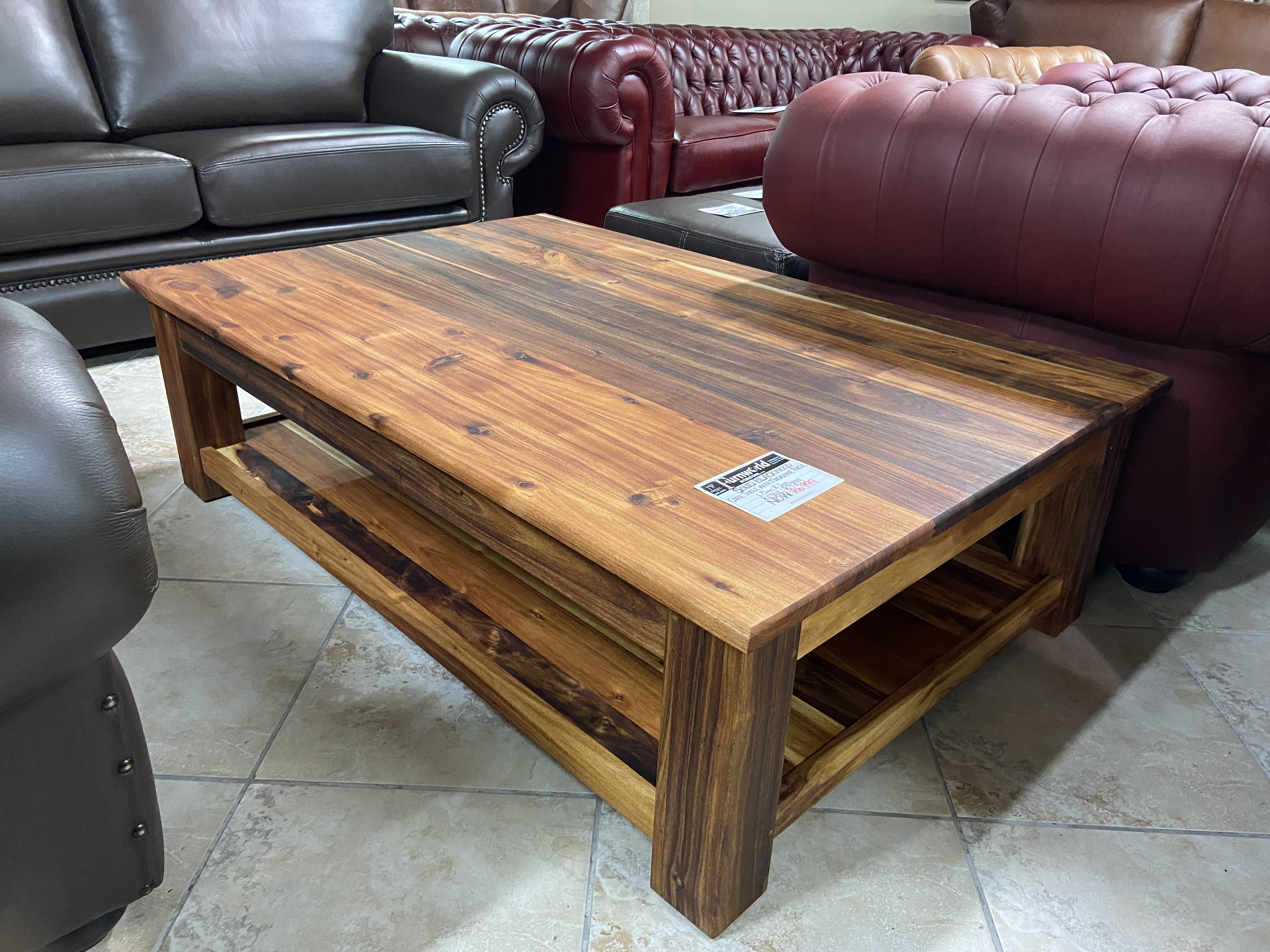SOLID BLACKWOOD COFFEE TABLE WITH MAGAZINE RACK
